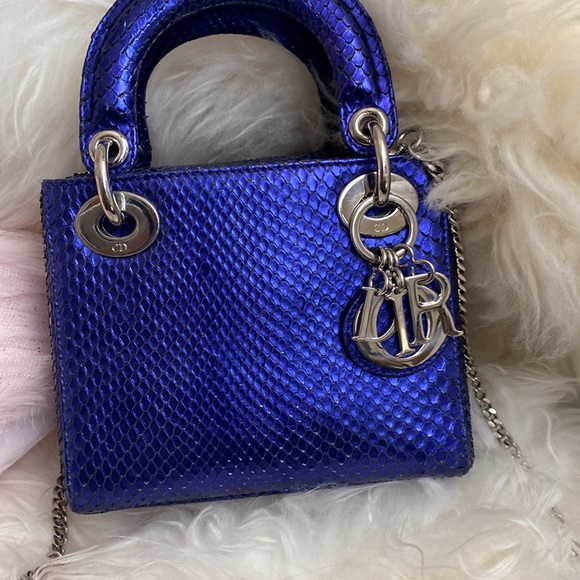 🐍 Lady Dior mini blue/purple exotic python bag - Picture 2 of 15